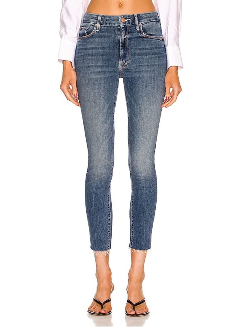 Mother Jean Womens 32 Skinny High Waisted Looker Ankle Fray Walking On Coals
